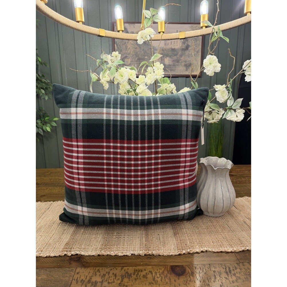 RARE 24"x24" Plaid Square Toss Pillow Red/Green- Hearth & Hand with Magnolia NEW